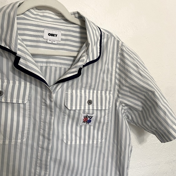 OBEY  Serena Striped Utility Shirt Cropped Button Up - Picture 7 of 8